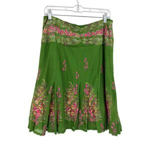 Vintage 90s Odille Womens Skirt Size 8 Green Embroidered Floral Lined Fairy